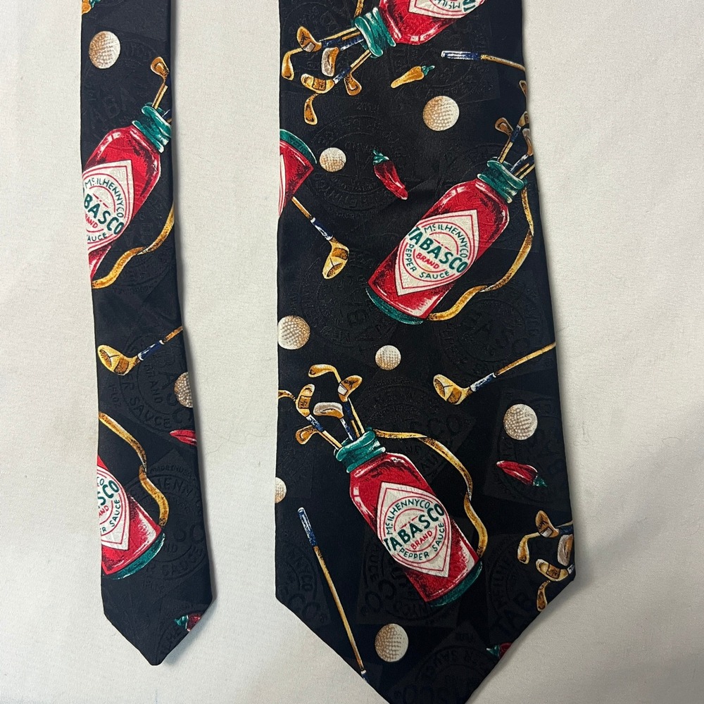Tabasco Golf Tie 100% Silk Made in USA Novelty Golfcore Necktie Golfbag